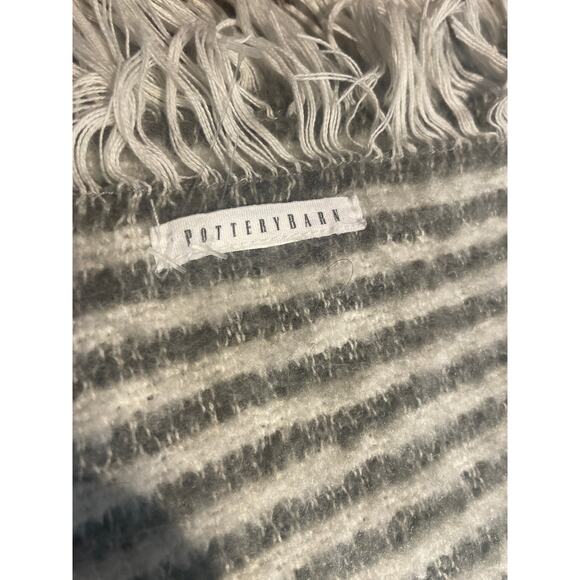 POTTERY BARN Cozy Fuzzy Ticking Stripe Throw Blanket w Fringe Gray Cream 52 x 52 - Picture 4 of 4